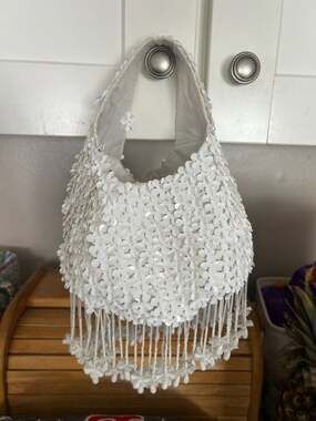 True Decadence 3D Floral Embellished Beaded Tassel Grab Bag